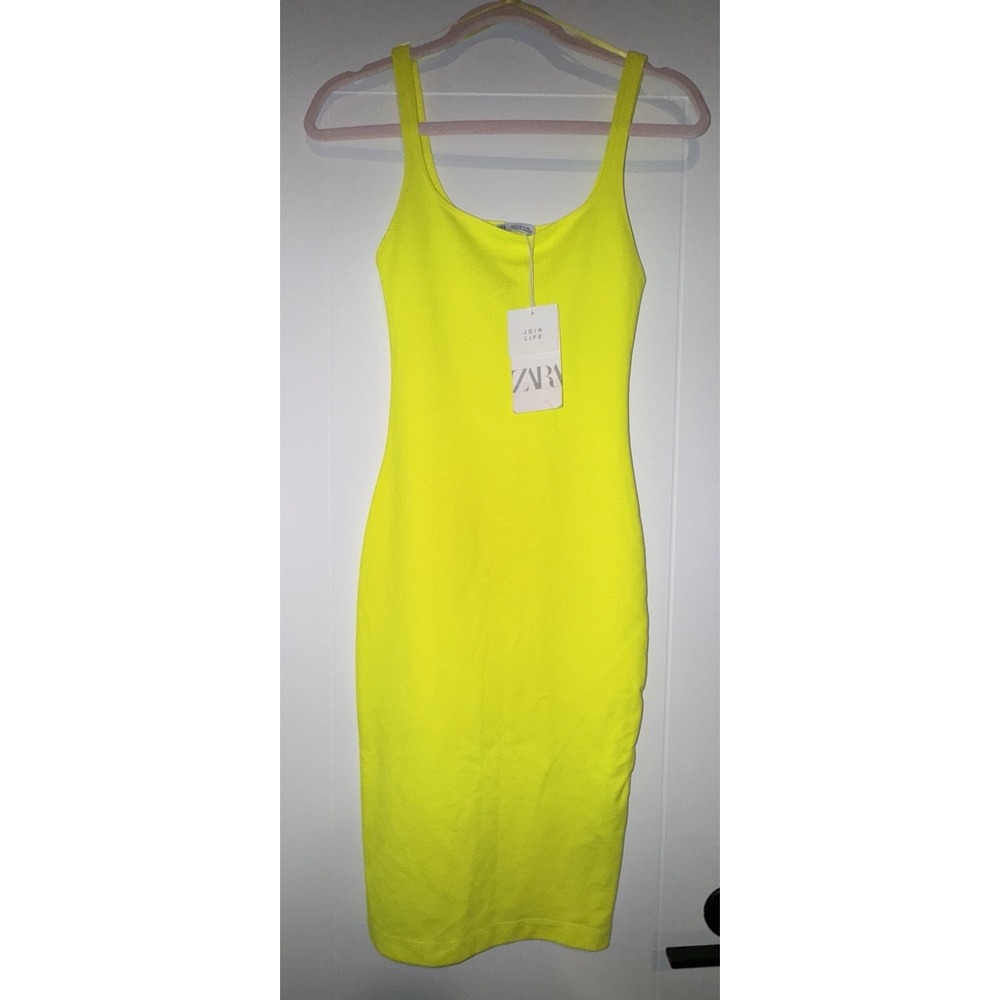 ZARA Women's Neon Yellow Bodycon sexy Cami Dress Small New y2k cute